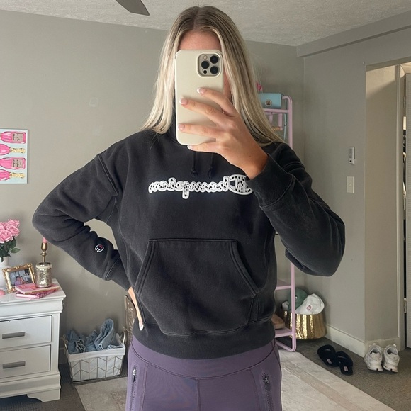 CHAMPION Black Leopard Detail Hoodie Sweatshirt - Picture 1 of 6